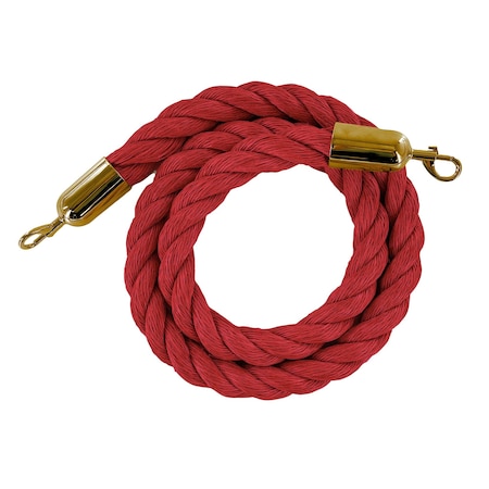 Montour Line Twisted Polyprop.Rope Red With Satin Brass Snap Ends 8ft.Cotton Core PPR150-80-RD-SE-SB